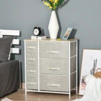 HOMCOM Dresser for Bedroom with 7 Drawers, Chest of Drawers with Metal Frame, Fabric Dresser for Living Room, Light Grey(m-1)