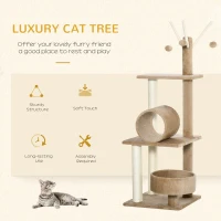 PawHut Cat Tree for Indoor Cats Cat Condo Kitty Tower with Scratching Post, Elevated Fun Cat Beds, Tunnel, Cat String Toys, 16" x 16" x 48", Light Brown(m-4)