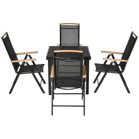 Outsunny 5 Piece Outdoor Furniture Patio Dining Set For 4, Square Outdoor Dining Table, Adjustable Reclining Folding Chairs, Black(m-11)
