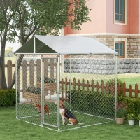 PawHut 6.6' x 6.6' x 7.8' Outdoor Dog Kennel Heavy Duty Galvanized Steel Chain Link with UV-resistant Roof, Silver(m-1)