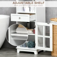 kleankin Bathroom Floor Cabinet with Drawer, Glass Door Side Cabinet, Multifunctional Corner Unit with Adjustable Shelf for Home Office, Living Room, White(m-5)