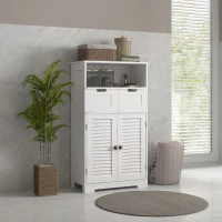 kleankin Bathroom Vanities with Louvred Doors, Medicine Cabinet, Bathroom Cupboard with Drawers and Open Shelf(m-8)