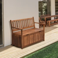 Outsunny 41 Gallon Outdoor Storage Bench, Wooden Deck Box with Inner Waterproof PE Lining, 2-Seat Container for Patio Garden Balcony Yard Store Garden Tools, Teak(m-10)