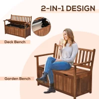 Outsunny 41 Gallon Outdoor Storage Bench, Wooden Deck Box with Inner Waterproof PE Lining, 2-Seat Container for Patio Garden Balcony Yard Store Garden Tools, Teak(m-4)