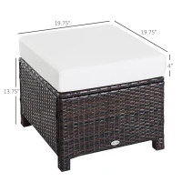Outsunny 20" Patio Wicker Ottoman, Multipurpose Outdoor PE Rattan Footrest, Additional Seating, Side Table with Soft Cushion, Dark Brown, Cream White(m-3)