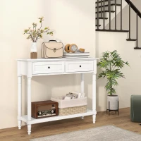 HOMCOM Hallway Console Table, Modern Entryway Table with 2 Drawers, Storage Shelf, Turned Legs for Living Room, Bedroom, White(m-1)