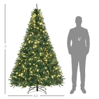 HOMCOM 7ft Pre-Lit Full Douglas Fir Artificial Christmas Tree with Realistic Branches, 700 Warm White LED Lights and 2154 Tips(m-3)
