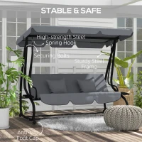 Outsunny Free Standing Swing Bench, Porch Swing with Stand, Adjustable Canopy, Cushion and Pillows, Dark Gray(m-6)