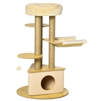 PawHut Cat Tree Tower Multi-Level Kitten House with Scratching Post Condo Hammock Bed Ball Toy - 23.5 x 23.5 x 39 Inches, Yellow(m-2)