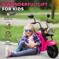 Qaba 6V 3 Wheel Electric Motorcycle for Kids, Battery Powered Motorbike w/ Headlights, Music, Forward & Reverse, Pink(m-7)