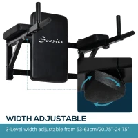 Soozier Wall Mounted Dip Station Multi-Function Power Tower Set Home Gym Pull Up Bar Chin Up Exercise Bar Knee Raise Triceps Leg Dipping Raise Rack Black(m-5)