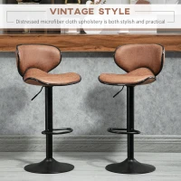 HOMCOM Vintage Set of 2 Microfiber Cloth Adjustable Bar Height Stools with Swivel Seat, Brown(m-4)