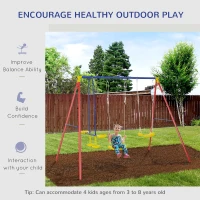 Outsunny Metal Swing Set with 2 Seats Glider A-Frame Stand Adjustable Hanging Rope for Backyard Playground Outdoor Playset for Kid Age 3-8 Years Old 352lbs(m-9)