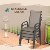 Outsunny Set of 4 Outdoor Dining Chairs, Heavy Duty Stackable Patio Dining Set with Armrests for Balcony Garden, Grey(m-5)