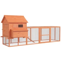PawHut 145" Chicken Coop Large Chicken House Rabbit Hutch Wooden Poultry Cage Pen Garden & Backyard with Run & Inner Hen House Space(m-1)
