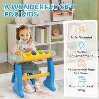 Qaba 37 Key Kids Piano Keyboard with Microphone, Stool, for 3-6 Years, Blue(m-7)
