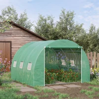 Outsunny 10' x 10' x 6.5' Walk-in Tunnel Greenhouse with High-Quality Transparent PE Cover, Zipper Doors, & Windows(m-8)