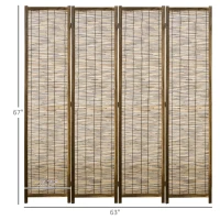 HOMCOM Hand Woven Room Divider, 4 Panel Folding Privacy Screen, Indoor Reed Partition Wall, 63"x67"x0.75", Brown(m-3)
