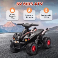 Qaba 6V Kids ATV, 4 Wheeler Quad Car w/ Music for 2-6 Years, Black(m-7)