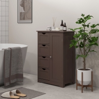 kleankin Bathroom Storage Cabinet, Floor Cabinet with Adjustable Shelf and 4 Drawers, Side Cabinet for Washroom, Brown