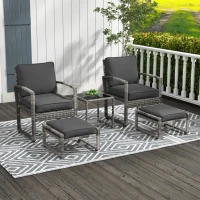 Outsunny 5 Pieces Patio Furniture Set with Armchair, Stool, Table, Cushions, Outdoor Wicker Conversation Sofa Set for Garden(m-1)