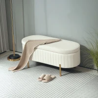 HOMCOM Upholstered Bedroom Bench, Channel Tufted Ottoman Bench with Thick Padding and Metal Legs, Cream White(m-1)