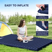 Outsunny Self Inflatable Air Mattress, Portable Double Sleeping Airbed with Carry Bag, Repair Kit for Camping, Hiking, Navy Blue(m-5)
