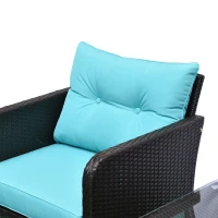 Outsunny 5 Pieces Rattan Wicker Lounge Chair Outdoor Patio Conversation Set with 2 Cushioned Chairs, 2 Ottomans and Tempered Glass Top Coffee Table, Brown/Blue(m-8)