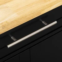 HOMCOM Kitchen Island with Storage, Rolling Cart Trolley with Rubberwood Top, Adjustable Shelf, Drawer, Spice Rack, Black(m-10)