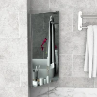 HOMCOM Wall mounted Bathroom Corner Mirror Storage Cabinet Stainless Steel with Single Door(m-7)