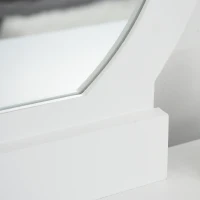 HOMCOM Makeup Vanity Table with Round Mirror and 2 Drawers, Dressing Table with Cushioned Stool Set for Bedroom (White)(m-9)