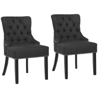 HOMCOM Swoop Air Linen Fabric Dining Chair Set of 2 with Nailhead Trim and Wood Legs, Dark Grey(m-11)