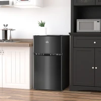HOMCOM 3.2 Cu.Ft Mini Fridge with Freezer, Double Door Compact Refrigerator with Adjustable Thermostat, Shelf and Reversible Door for Bedroom, Dorm, Home Office, Energy Efficient, Black(m-10)