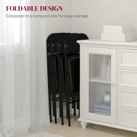 HOMCOM Set of 4 Metal Foldable Chairs, PU Leather Padded Folding Chairs with Cushion Seat and Open Back for Indoor, Black(m-6)