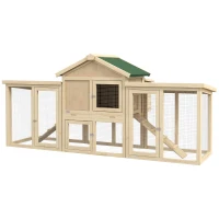PawHut Wooden Chicken Coop, Outdoor Backyard Garden Large Rabbit Hutch with Nesting Box, Run, Ramp, Drawer(m-2)