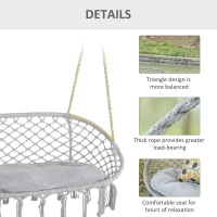 Outsunny 2-Person Hammock Chair Macrame Swing with Soft Cushion, Hanging Cotton Rope Chair for Indoor Outdoor Home Patio Backyard, Light Gray(m-6)