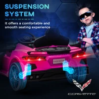 Qaba 12V Kids Electric Car Corvette Licensed w/ Remote Control, Suspension System, Music, Headlight, Slow Start, Pink(m-7)