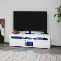 HOMCOM Modern TV Stand with Storage and LED Lights for TVs up to 55", TV Cabinet with Open Compartments, High Gloss White(m-8)