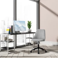 Vinsetto Mid-Back Office Chair, Velvet Fabric Swivel Scallop Shape Computer Desk Chair for Home Office or Bedroom, Grey(m-10)