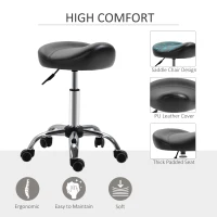 HOMCOM Saddle Stool, Height Adjustable Rolling Salon Chair with PU Leather for Massage, Spa, Clinic, Beauty and Tattoo, Black(m-5)
