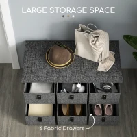 HOMCOM Shoe Bench with Seat, Shoe Storage Bench with Cushion and 6 Fabric Drawers for Entryway, Hallway, Bedroom, Charcoal Grey(m-5)