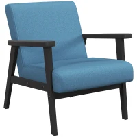 HOMCOM Mid-Century Modern Accent Chair Retro Fabric Armchair Wooden Arm Upholstered Lounge Chair for Living Room Blue(m-11)