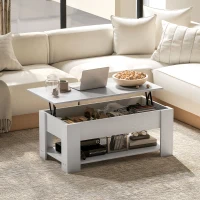 HOMCOM Lift Top Coffee Table with Hidden Storage Compartment and Open Shelf, Center Table for Living Room, White(m-7)