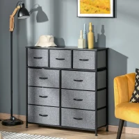 HOMCOM 9 Drawers Storage Chest Dresser Organizer Unit w/ Steel Frame, Wood Top, Easy Pull Fabric Bins, for Hallway, Closet, Entryway, Black & Gray(m-2)