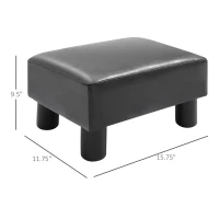 HOMCOM Modern Small Faux Leather Ottoman Footrest Sofa Side Stool Rectangle (Black)(m-3)