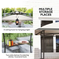 Outsunny 8' x 5' Outdoor Grill Gazebo, Double Tiered Barbecue Grill Gazebo Shelter with 2 Side Shelves and Hook, Light Grey(m-7)