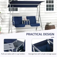 Outsunny 2-Seater Outdoor Porch Swing with Canopy and Table, Patio Swing Chair for Garden, Poolside, Backyard, Dark Blue(m-5)