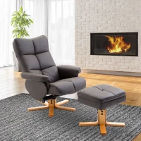 HOMCOM Leather Recliner and Ottoman Set Swivel Lounge Chair With Storage Footrest Wood Base Living Room Furniture Brown(m-1)