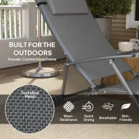 Outsunny Set of 2 Chaise Lounge Chairs, Folding Tanning Chair with Pillow, Outdoor Sun Lounger for Patio, Garden, Beach, Grey(m-5)