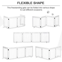 PawHut Freestanding Pet Gate 4 Panel Wooden Dog Barrier Folding Safety Fence with Support Feet up to 80.25" Long 24" Tall for Doorway Stairs White(m-4)